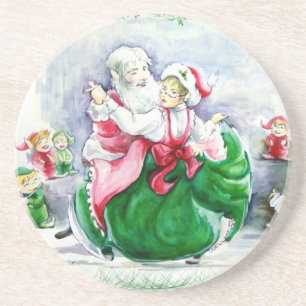 Waltzing Santa & Mrs. Claus Achterbahn Sandstein Untersetzer