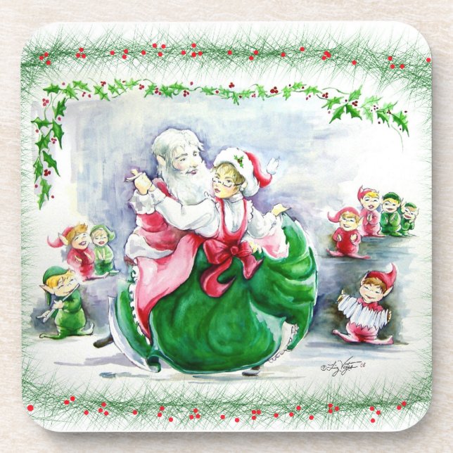 Waltzing Santa & Mrs Claus Cork Untersetzer (Vorderseite)