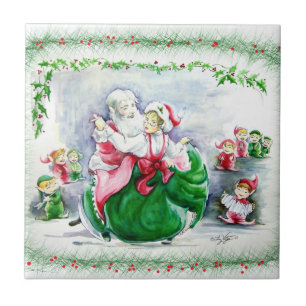 Waltzing Santa & Mrs. Claus Tile Fliese