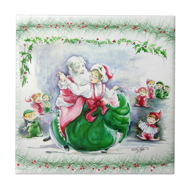 Waltzing Santa & Mrs. Claus Tile Fliese (Vorderseite)