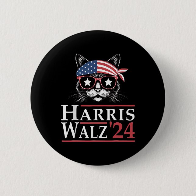 Walz 2024 Funny Cat Election Kamala Harris Tim Wal Button (Vorderseite)