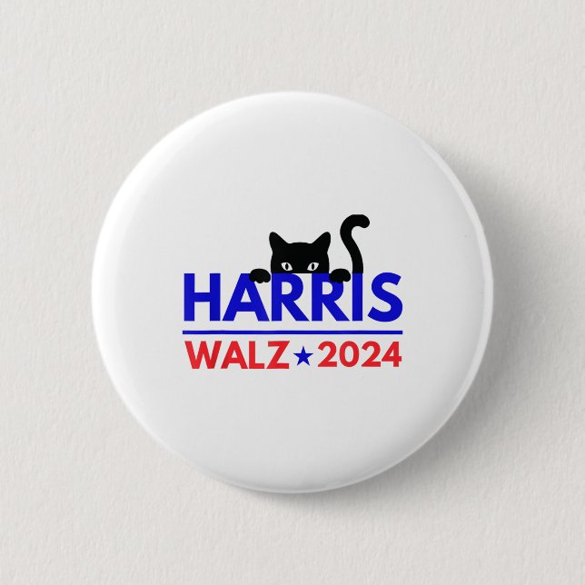 Walz 2024 Funny Cat Election Kamala Harris Tim Wal Button (Vorderseite)