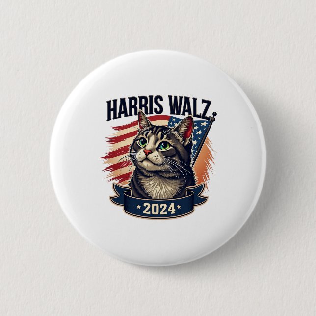 Walz 2024 Funny Cat Kamala Harris Tim Walz Waltz Button (Vorderseite)