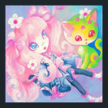 Wamono Japanisches Mädchen mit Kawaii Kitten ~ Poster<br><div class="desc">Ein Originalgemälde in Acrylfarben mit dem Titel: "Sweet Kitty Time". Ein niedliches japanisches Mädchen mit rosa Haaren, im Wamono-Stil gekleidet, Erholungen mit ihrer magischen kawaii-Kätzin, gelb mit rosa Sternen auf ihm. Original Art © von Angela Flemming. Alle darin enthaltenen Materialien dürfen ohne meine Genehmigung nicht reproduziert, kopiert, bearbeitet, modifiziert, veröffentlicht,...</div>