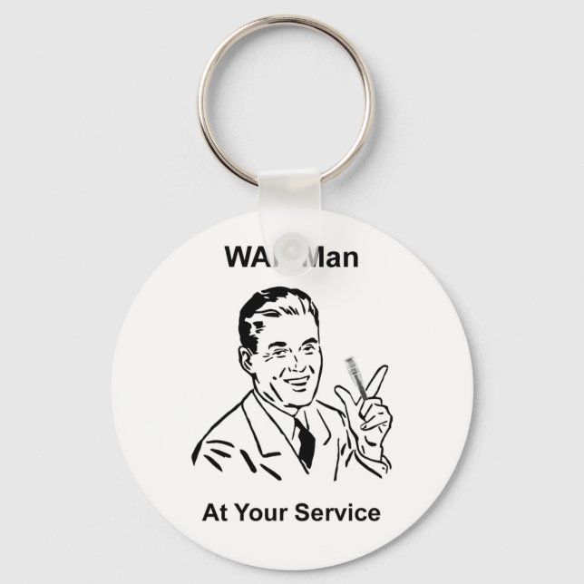 WAN-Mann in Ihrem Service Retro Tech Schlüsselanhänger (Vorderseite)