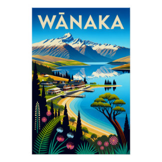 Wānaka Neuseeland Retro-Reiseposter-Kunst Poster