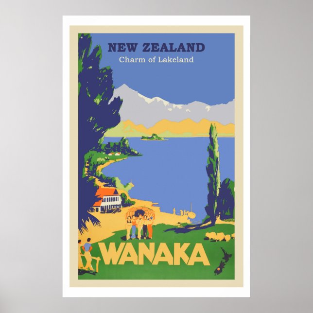Wanaka, Neuseeland Vintage Travel Poster (Vorne)