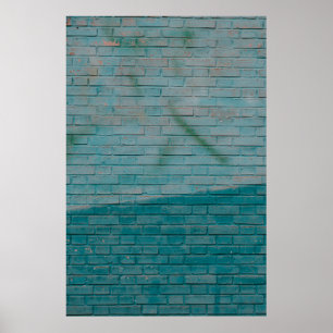 Wand aus blauem und weißem Backstein Poster