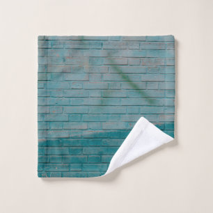 Wand aus blauem und weißem Backstein Waschlappen