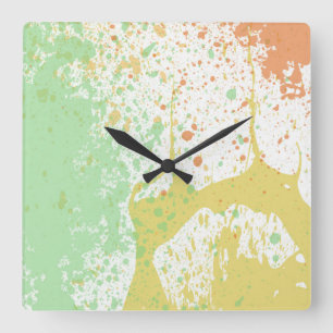 Wand-Uhr am Pastell-Spritzer Quadratische Wanduhr