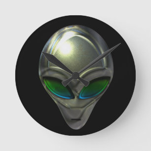 Wand-Uhr des Metallalien-Kopf-02 Runde Wanduhr