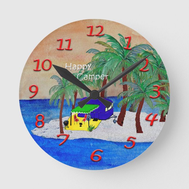 Wand-Uhr für Retro-Camper Runde Wanduhr (Vorderseite)