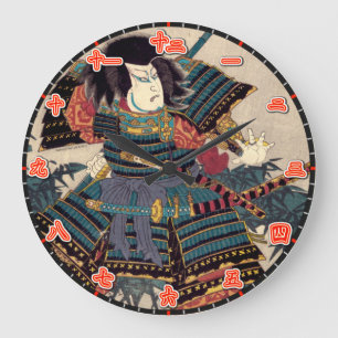 Wand-Uhr-Samurai-japanische Kanji-Ziffern Große Wanduhr