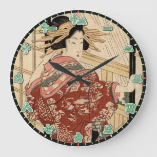 Wand-Uhrgeisha-Dame Japanese Kanji Numerals Große Wanduhr