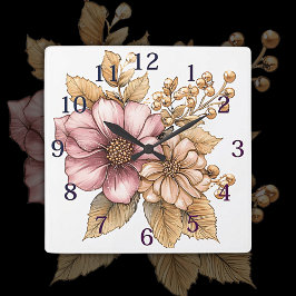 Wand-Wand-Uhr für Blumenmuster Quadratische Wanduhr