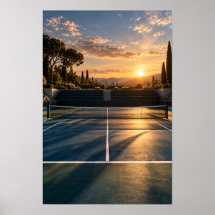 Wandbild Tennisplatz bei Sonnenuntergang – Golden Poster