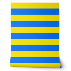 Wanddekoration aus gelben und blauen Streifen Tapete
