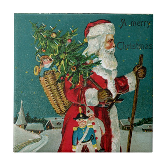 Wandelnder Weihnachtsmann Fliese (Vorderseite)
