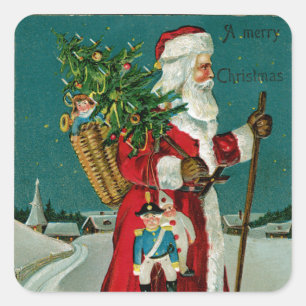 Wandelnder Weihnachtsmann Quadratischer Aufkleber