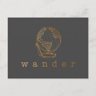 Wander Reiseangebot und Globe in Schwarz und Gold Postkarte
