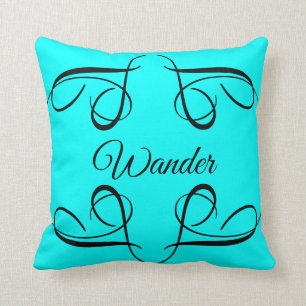 Wander Sprichwort Black Wirbel Aqua Modernes Trend Kissen