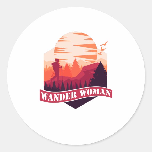 Wander Woman Wandern Erlebnisgebirge Runder Aufkleber (Vorderseite)