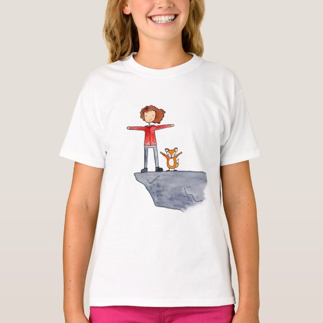 Wanderer ABCs Mädchen auf Felsen-T - Shirt (Vorderseite)
