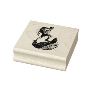 Wanderer am Rand eines steilen Berges Gummistempel