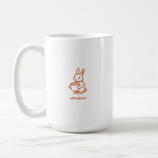 Wanderer-Kaninchen mit Kaffee-Ästhetik Kaffeetasse (Links)