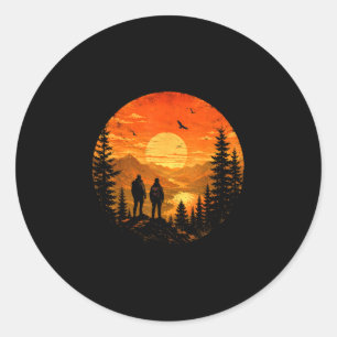 Wanderer Sonnenuntergang Bergsee Rucksacktour Trek Runder Aufkleber