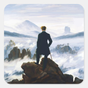 Wanderer über dem Nebelmeer, Caspar D Friedrich  Quadratischer Aufkleber