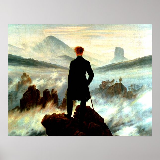 Wanderer über dem Nebelmeer von Caspar David Frie Poster (Vorne)