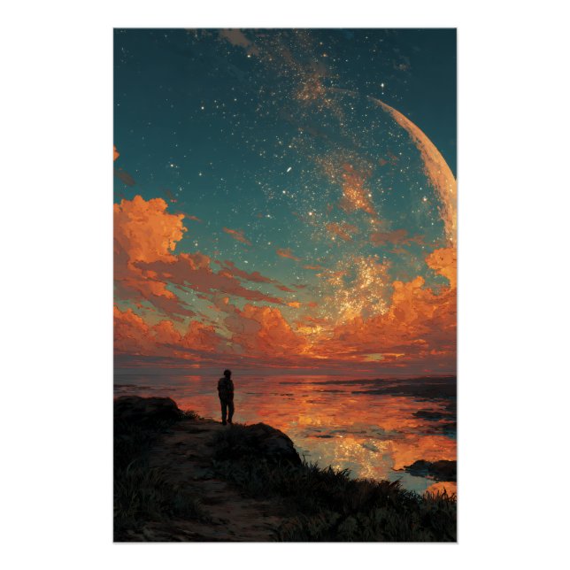 Wanderer unter riesigem Halbmond Poster (Vorderseite)