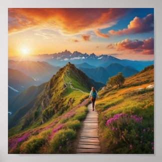 Wanderer Weg in die Ruhe - Landschaftlicher Bergau Poster