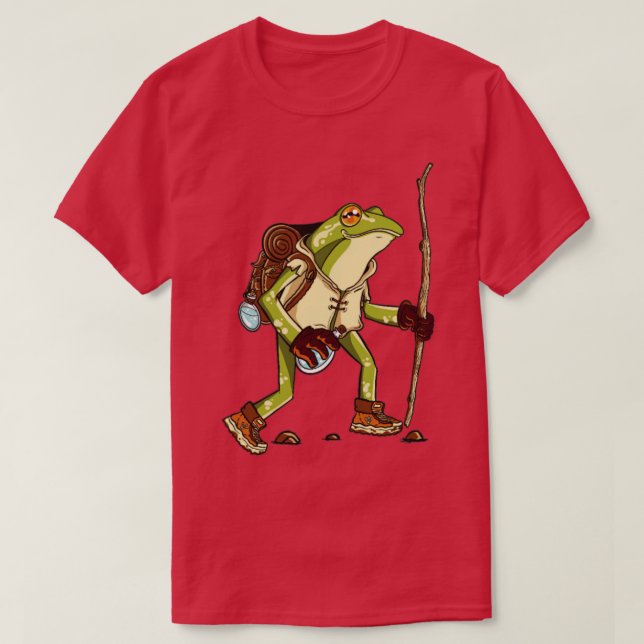 Wanderfrosch zeichnend Frosch mit Rucksack und Sti T-Shirt (Design vorne)