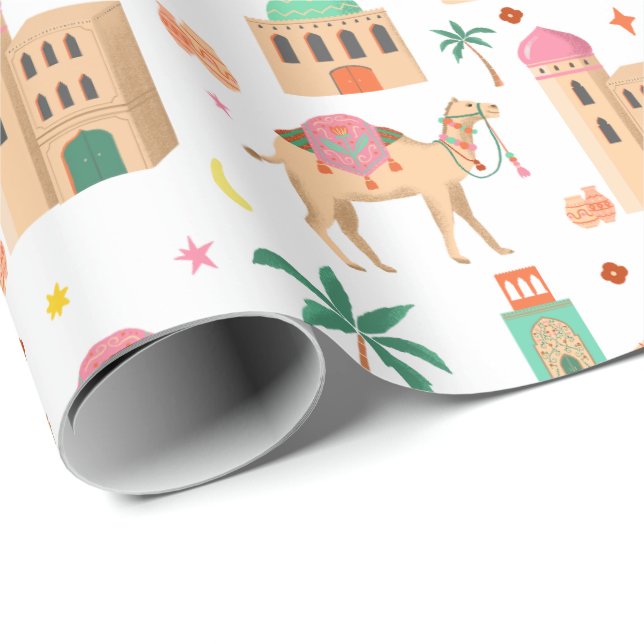 Wandering Camel Caravan Wrapping Paper Geschenkpapier (Rolleneckpunkt)