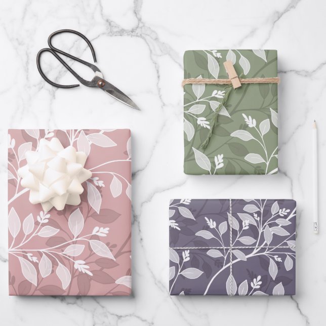 Wandering Leaves Elegant Botanical Pattern Geschenkpapier Set (Vorderseite)