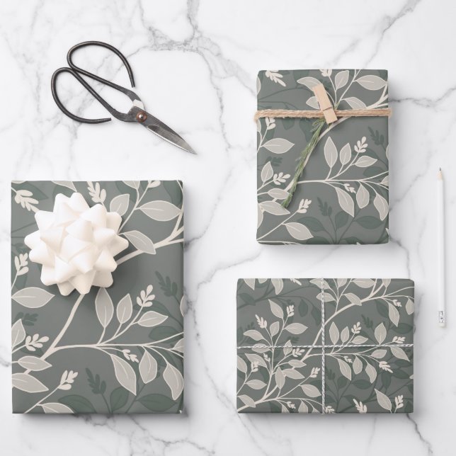 Wandering Leaves Elegant Earthy Botanical Pattern Geschenkpapier Set (Vorderseite)