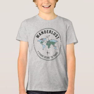 Wanderlust-Abenteuer wartet Weltkarte Kinder Tri-Blend Shirt