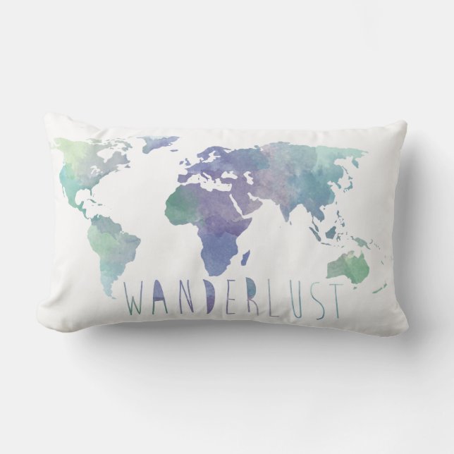 Wanderlust-Aquarell-Kissen Lendenkissen (Vorderseite)