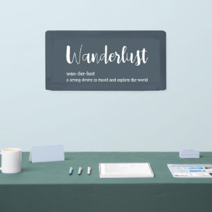 Wanderlust-Definition weiß, grau Banner