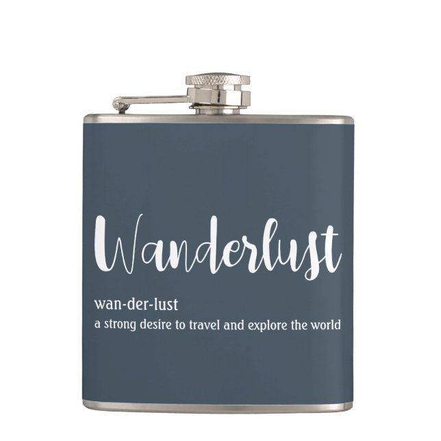 Wanderlust-Definition weiß, grau Flachmann (Vorderseite)