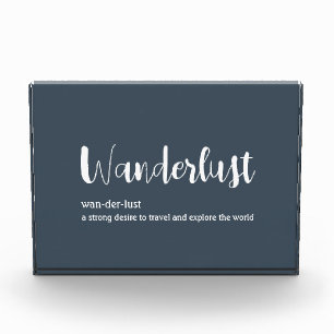 Wanderlust-Definition weiß, grau Fotoblock