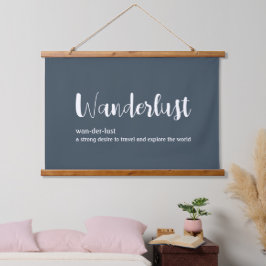 Wanderlust-Definition weiß, grau Wandteppich Mit Holzrahmen