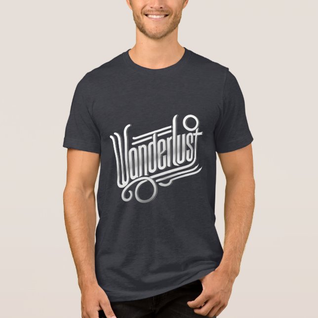 Wanderlust - Elegante metallische Typografie Tri-Blend Shirt (Vorderseite)