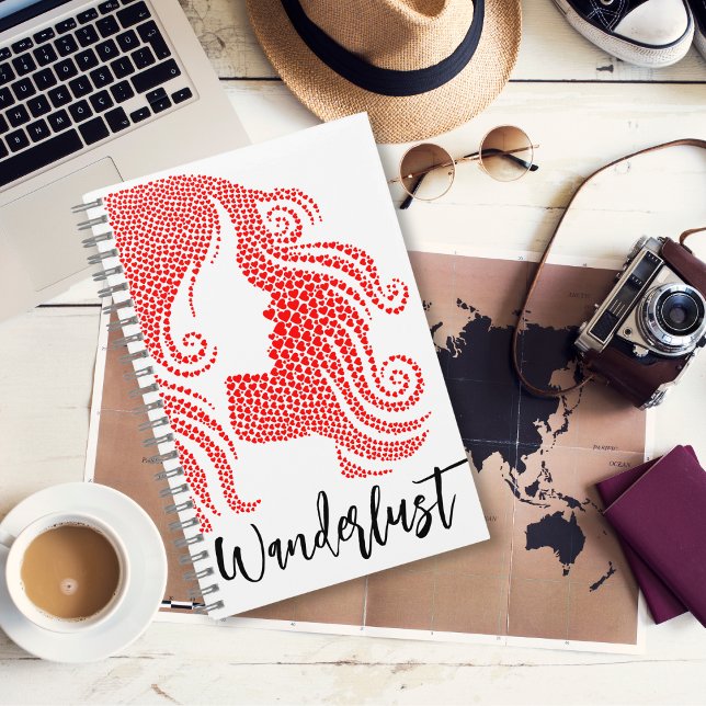 Wanderlust Girl's Silhouette in Rotem Herzen Notizbuch (Von Creator hochgeladen)