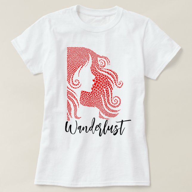 Wanderlust Girl's Silhouette in Rotem Herzen T-Shirt (Design vorne)