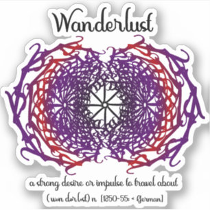 Wanderlust Grafik Text Art Mandala + Word Bedeutun Aufkleber
