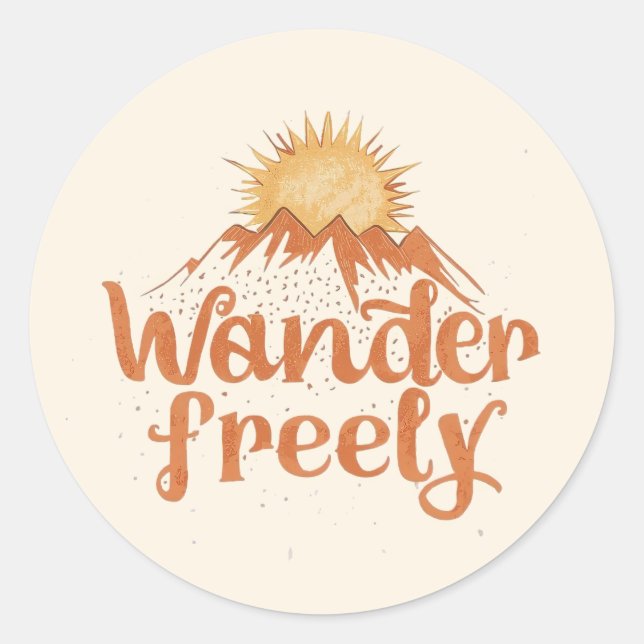 Wanderlust Mountain Sun Boho Typography Runder Aufkleber (Vorderseite)
