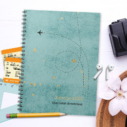 Wanderlust Name Flugzeug Green Blue Gold Travel Notizblock